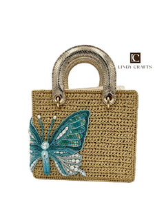 Butterfly Bliss Bag in Old Gold - Blue - Made to order
