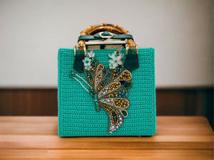 Spring Butterfly Ballet Bamboo Bag in Teal - Made to order