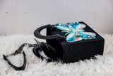 Square Craft Yarn Handbag - Butterfly Blue Beaded - MADE TO ORDER