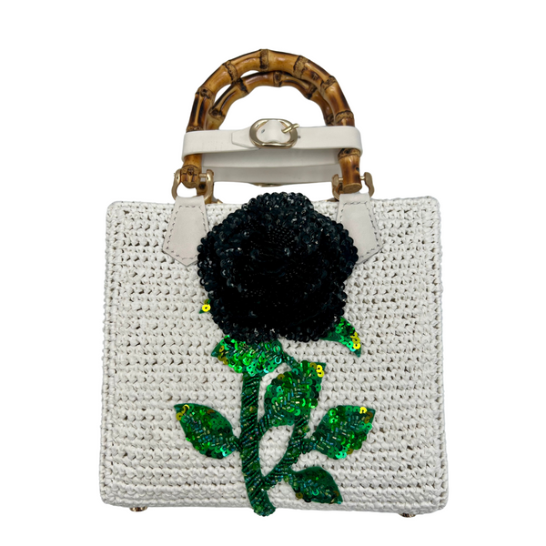 Rose Hand Bag in Black - White Edition