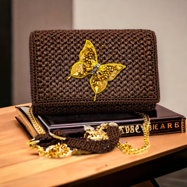 Handmade Palm Leaf Fiber Brown Clutch