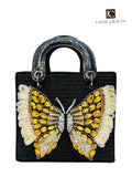 Square Craft Yarn Handbag - Butterfly Gold Beaded
