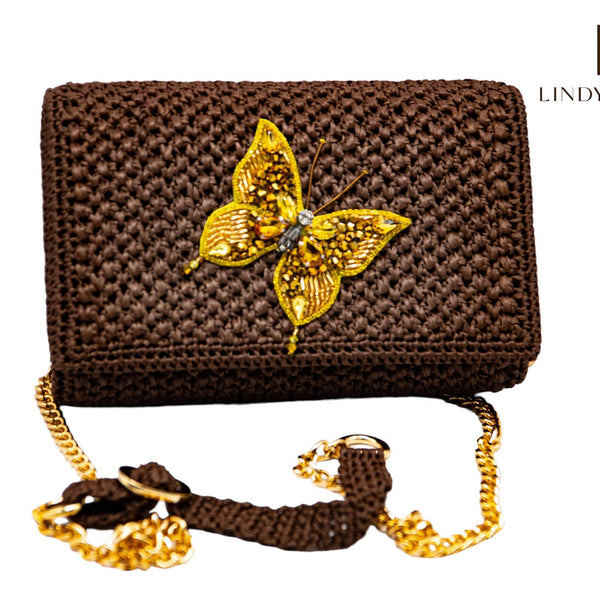 Handmade Palm Leaf Fiber Brown Clutch