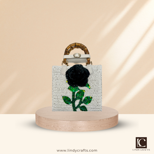 Rose Hand Bag in Black - White Edition