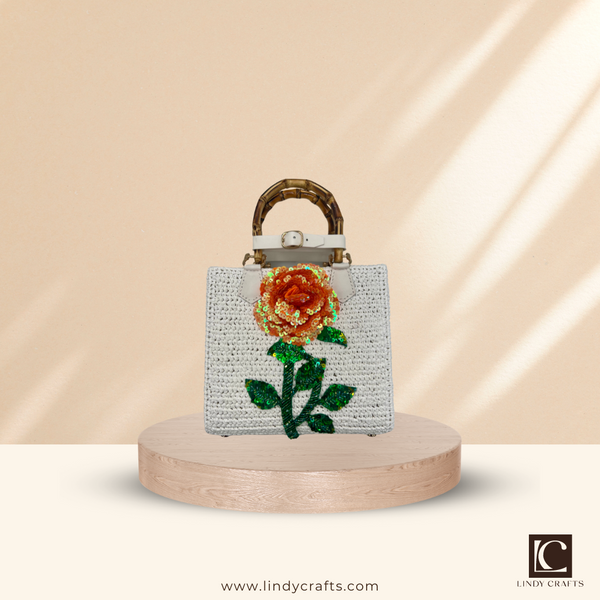 Rose Hand Bag in Orange - White Edition