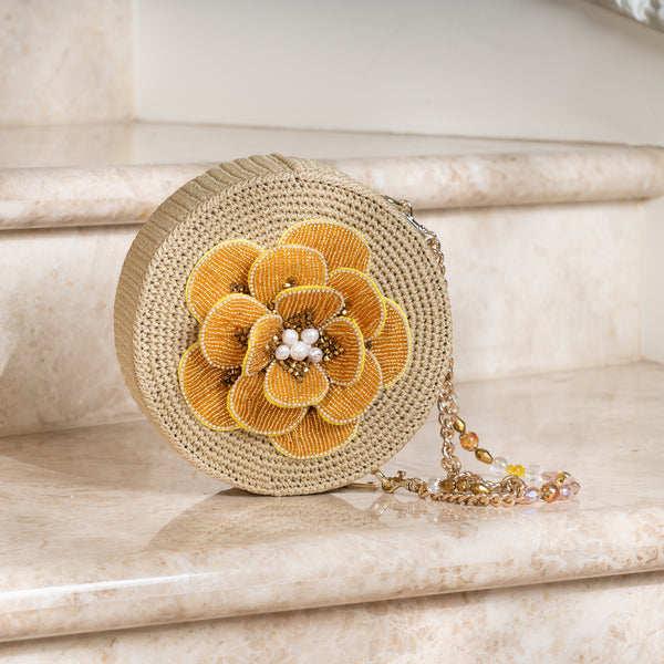Crochet Blossom Bag Round ver. in Gold made to order