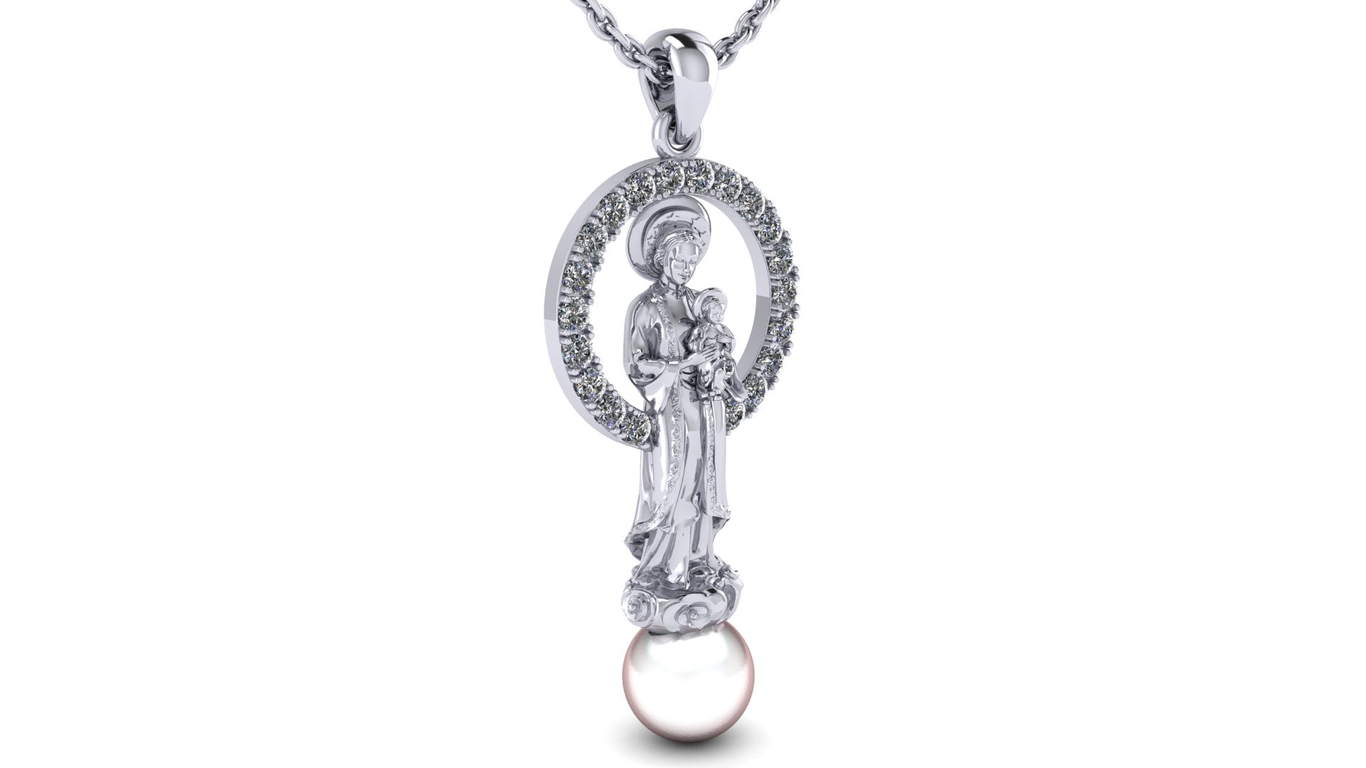 Our Lady of La Vang Necklace – Rhodium Plated Sterling Silver