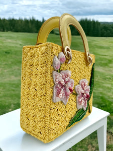 Pink orchid bag and branches, Natural palm fiber, handmade - Made to order