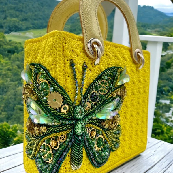 Square Craft Yarn Handbag - Butterfly Handbag
