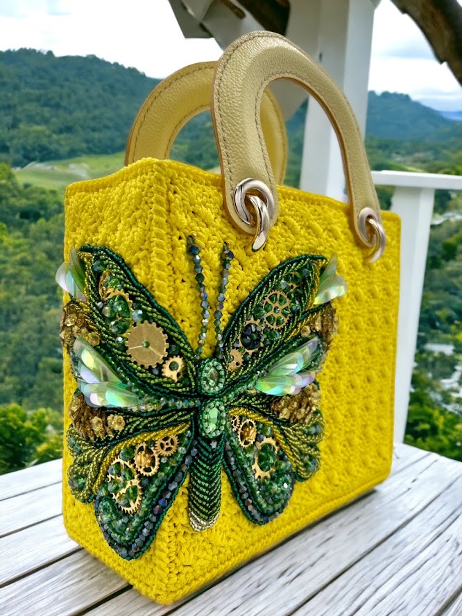 Square Craft Yarn Handbag - Butterfly Handbag