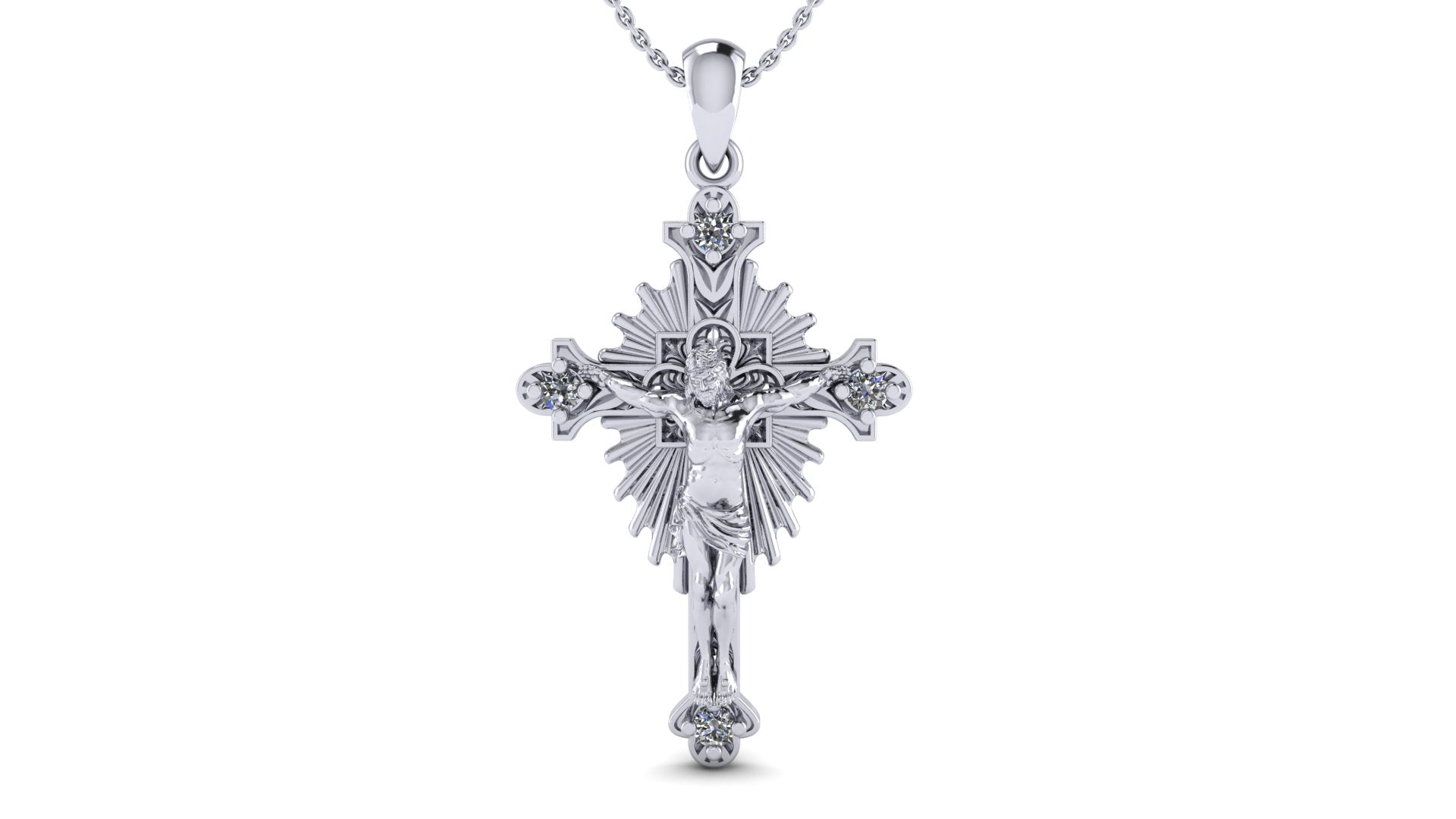 Jesus Crucifix Cross Necklace – Rhodium Plated Silver