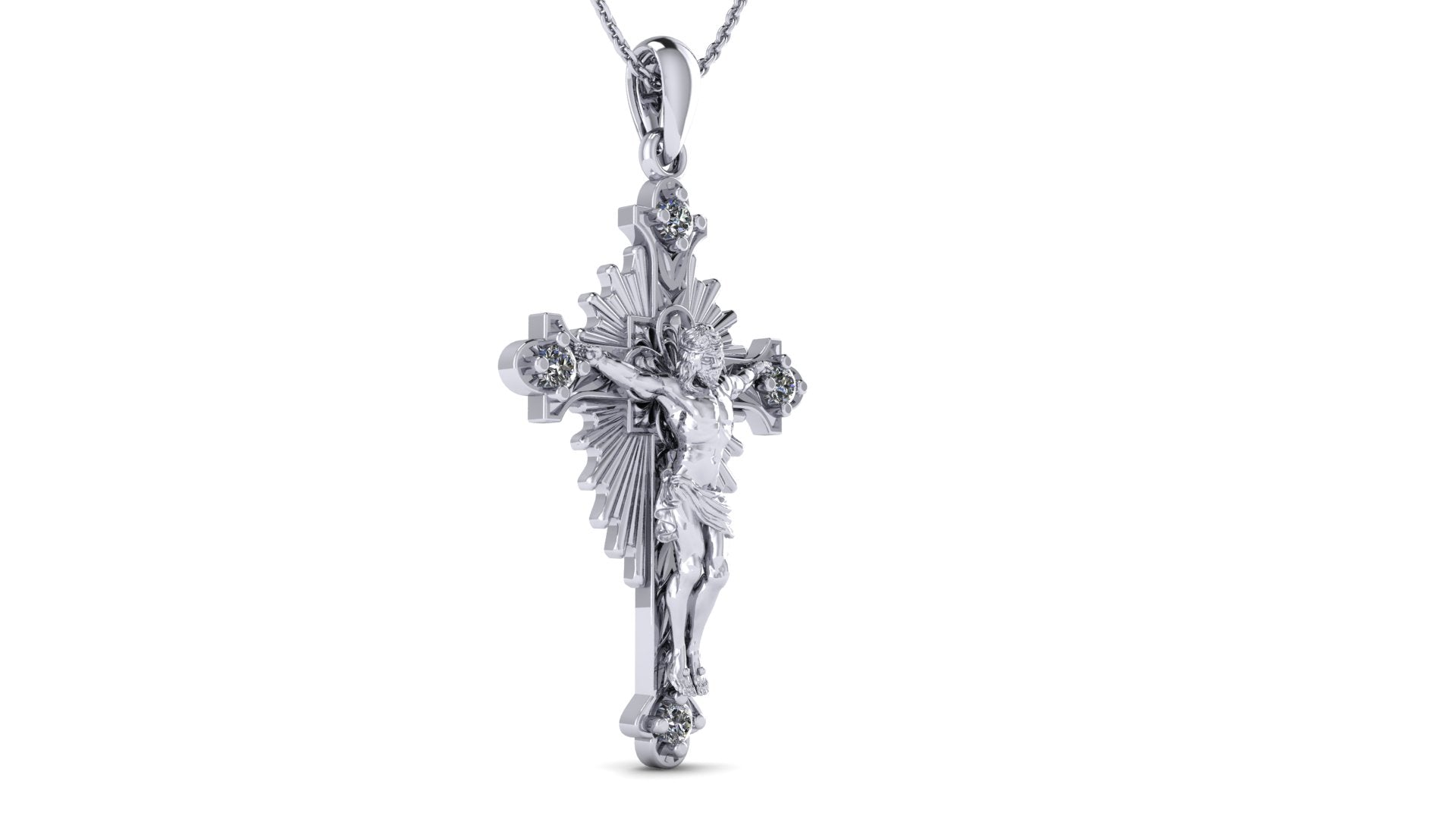 Jesus Crucifix Cross Necklace – Rhodium Plated Silver