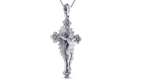 Jesus Crucifix Cross Necklace – Rhodium Plated Silver