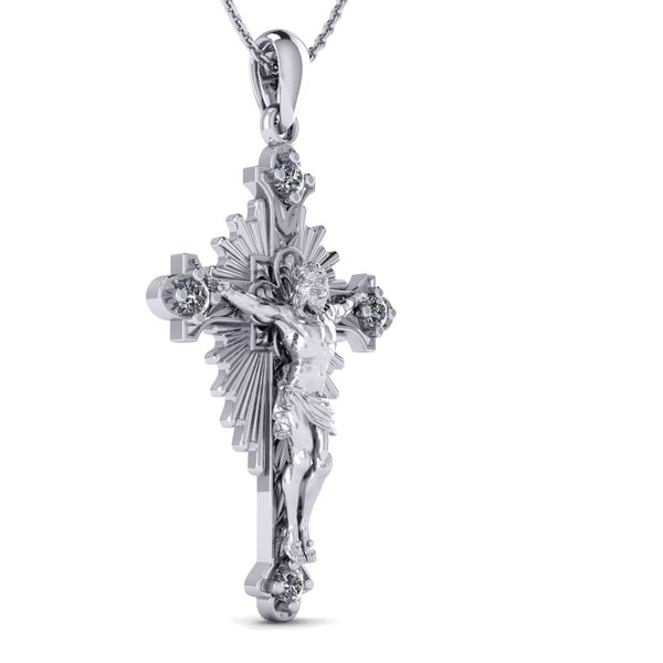 Jesus Crucifix Cross Necklace – Rhodium Plated Silver