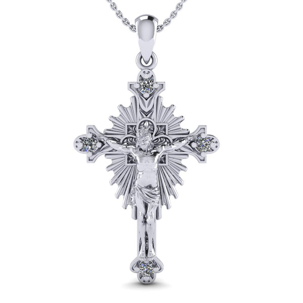 Jesus Crucifix Cross Necklace – Rhodium Plated Silver
