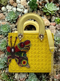 Square Craft Yarn Handbag - Butterfly Black  Beaded