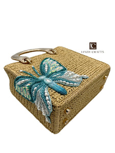 Blue butterfly and bag, Natural palm fiber, handmade - Made to order