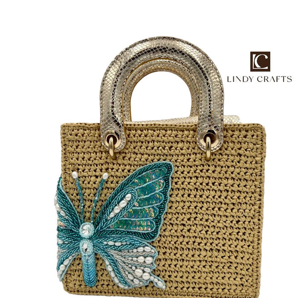 Butterfly Bliss Bag in Old Gold - Blue - Made to order