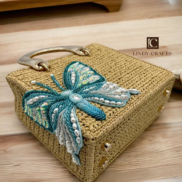 Butterfly Bliss Bag in Old Gold - Blue - Made to order