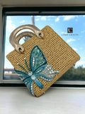 Blue butterfly and bag, Natural palm fiber, handmade