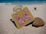 Pink butterfly and bag, Natural palm fiber, handmade
