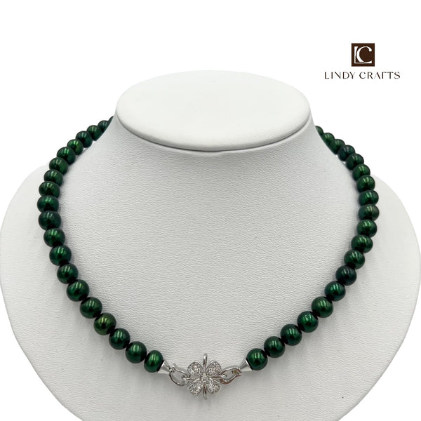 Moss Green Pearl Necklace - Made To order