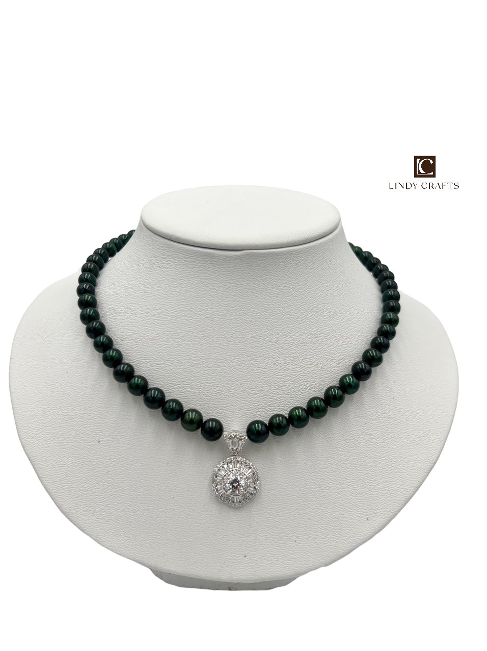The Moss Green Pearl Sunflower Necklace