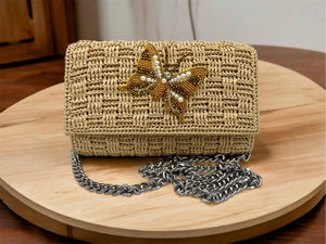 hand-crafted hand-made bag of brown palm leaves - butterfly - Made to oder