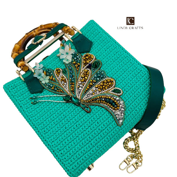 Spring Butterfly Ballet Bamboo Bag in Teal