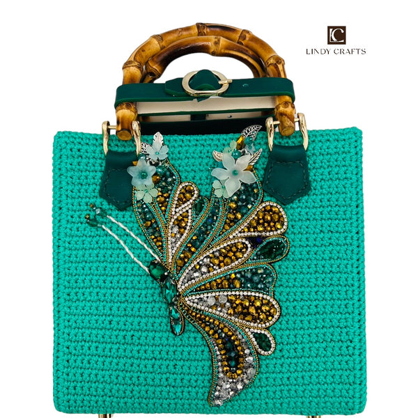 Spring Butterfly Ballet Bamboo Bag in Teal