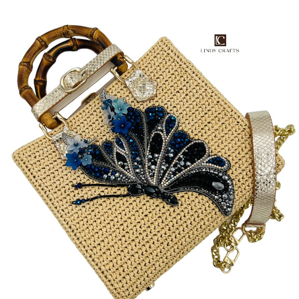 Spring Butterfly Ballet Bamboo Bag in Nude - Dark Blue