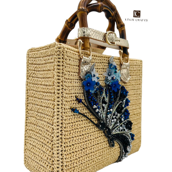 Spring Butterfly Ballet Bamboo Bag in Nude - Dark Blue