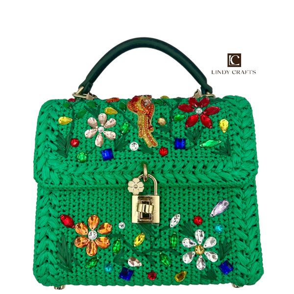 Golden Blossom Bag in Malachite Green