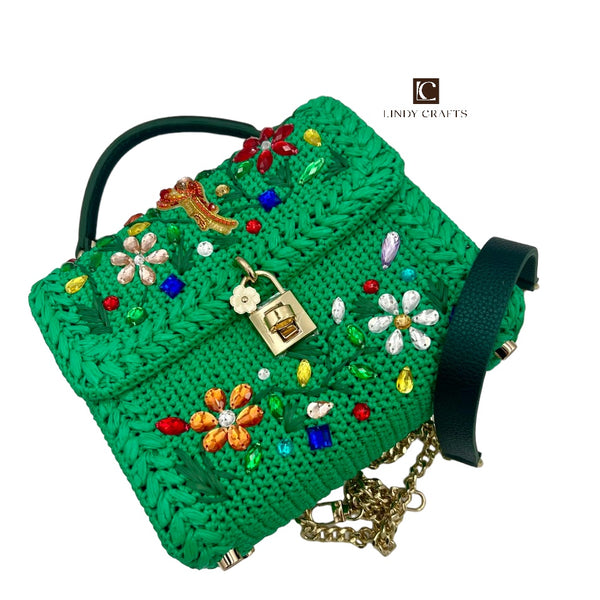 Golden Blossom Bag in Malachite Green