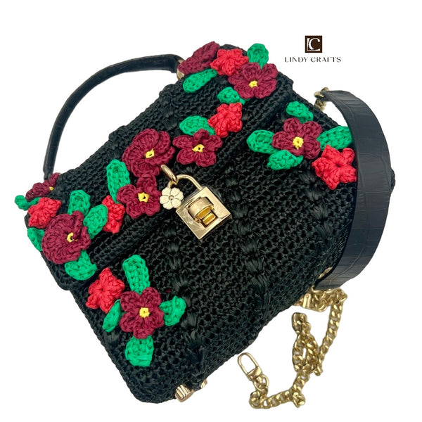 Golden Blossom Bag in Black
