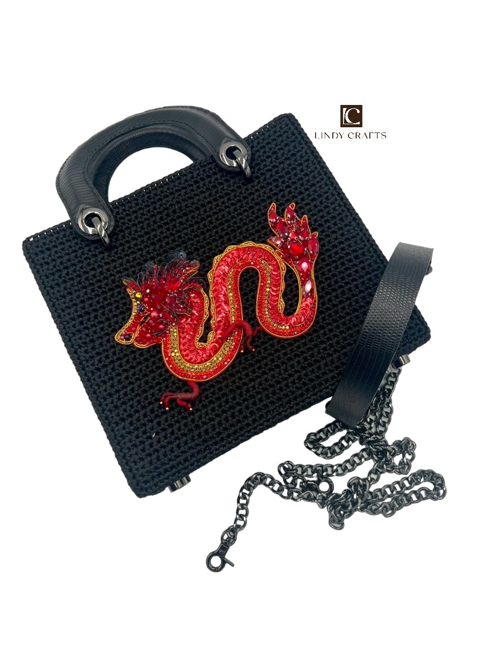 Dragonstone Square Bag in Black - Red