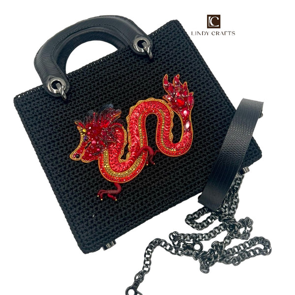 Dragonstone Square Bag in Black - Red