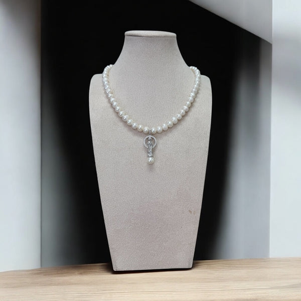 Our Lady of La Vang Pearl Necklace – Rhodium Plated Sterling Silver