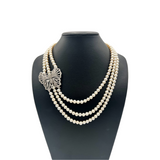 Triple Elegance Pearl Butterfly Necklace