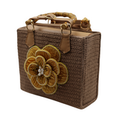 Crochet Blossom Bag in Coffee - Yellow