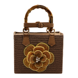 Crochet Blossom Bag in Coffee - Yellow