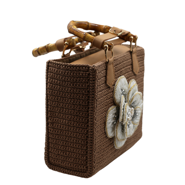 Crochet Blossom Bag in Coffee