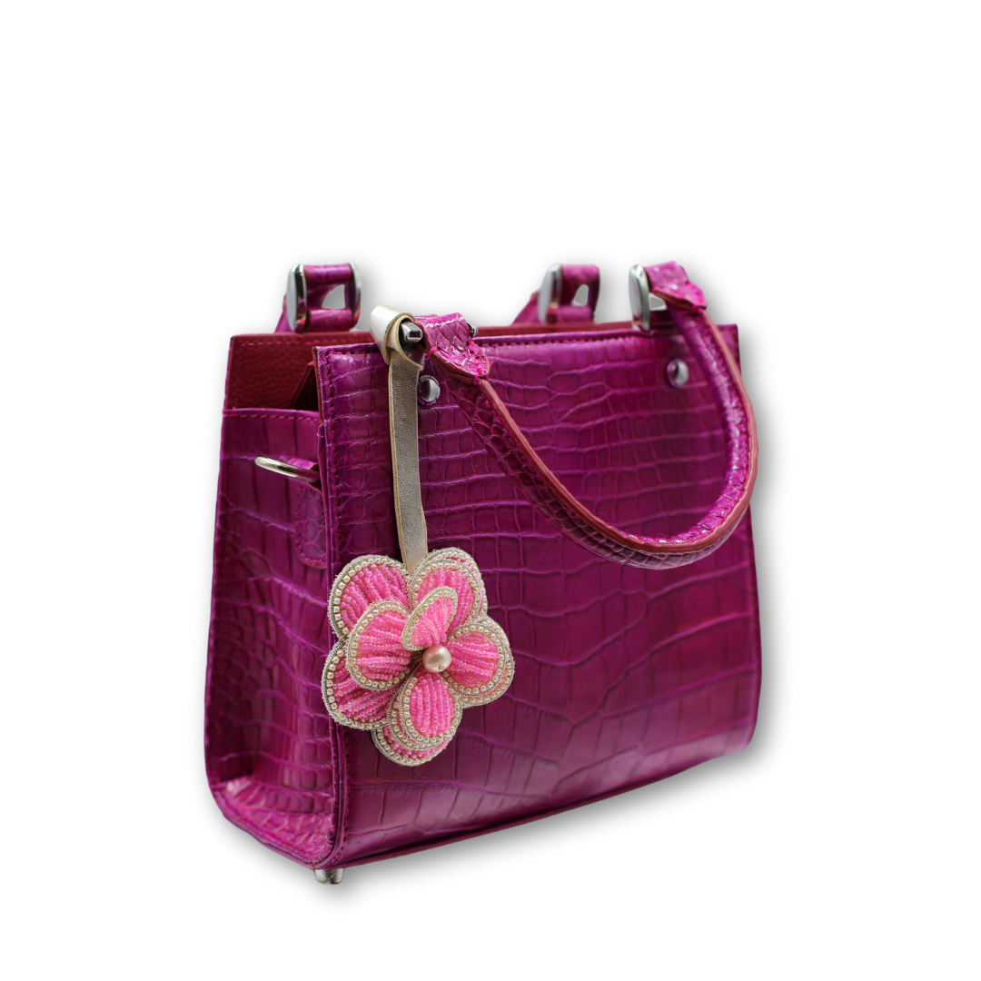 Lindy Croc Couture Elegancy Handbag in Vibrant Magenta