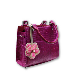 Lindy Croc Couture Elegancy Handbag in Vibrant Magenta