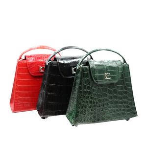 Lindy Croc Couture Pyramide Bag in Classic Black