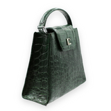 Lindy Croc Couture Pyramide Bag in Deep Forest Green