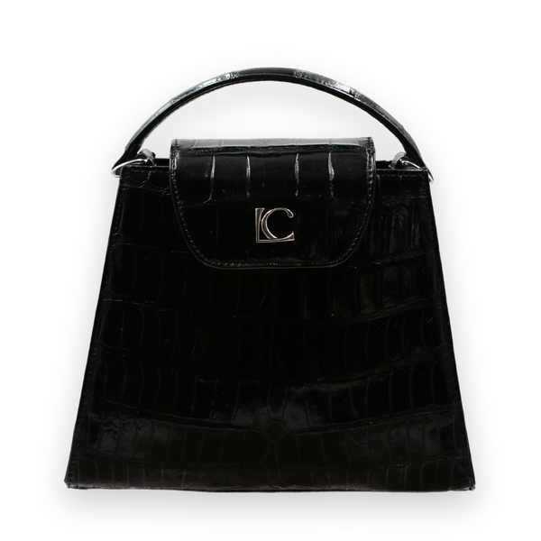 Lindy Croc Couture Pyramide Bag in Classic Black