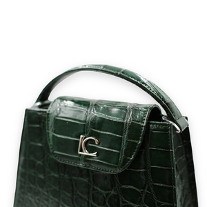 Lindy Croc Couture Pyramide Bag in Deep Forest Green