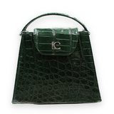 Lindy Croc Couture Pyramide Bag in Deep Forest Green