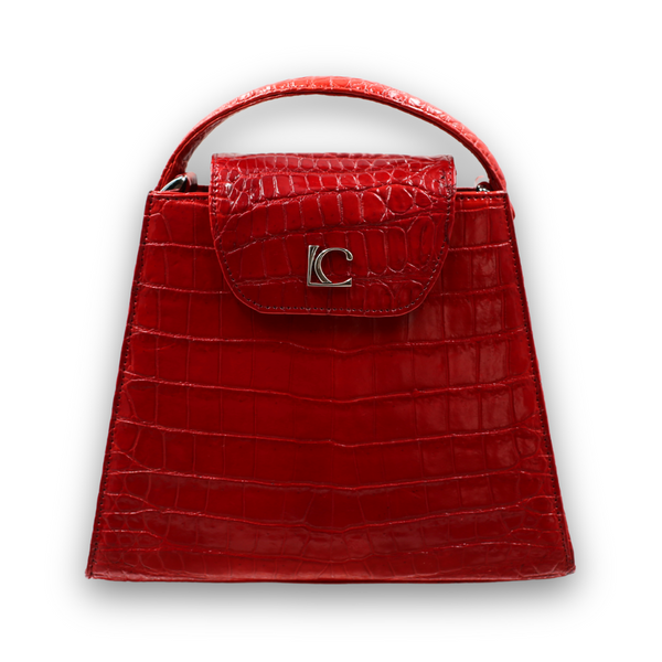 Lindy Croc Couture Pyramide Bag in Striking Red
